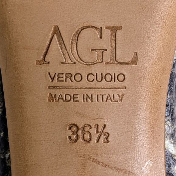 AGL Italian Snakeskin Low Block Heel D'Orsay Pumps Gray Python Print - Picture 2 of 13